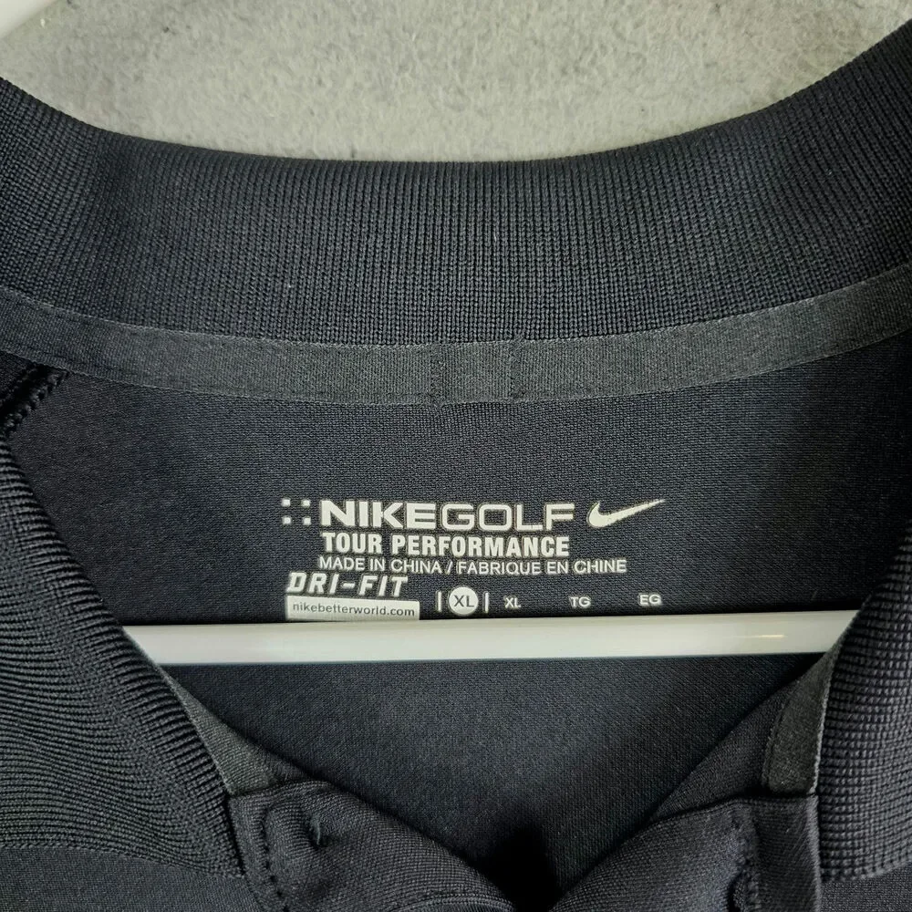 Nike Dri-Fit Golf Polo Shirt Men's XL Black Bierlein Front & Sleeve‎ Logo Casual